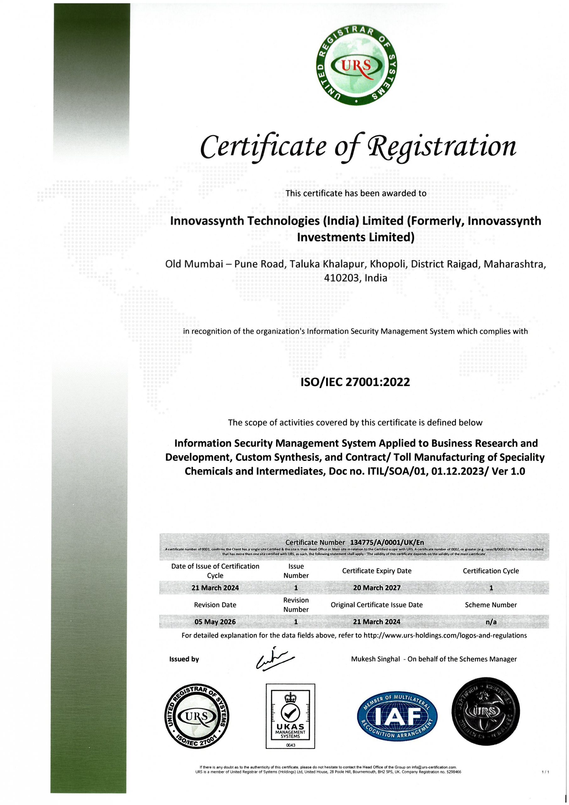 ISO 27001 Certificate